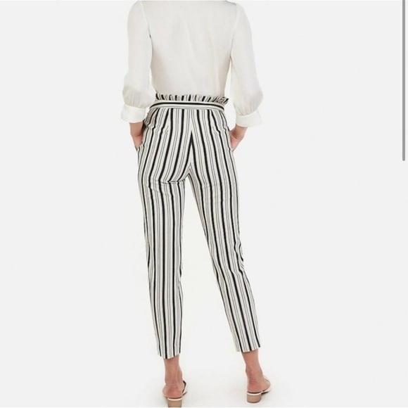 Express High Rise Striped Ankle Pants Size 2 Black White Vertical Stripe - Picture 2 of 5